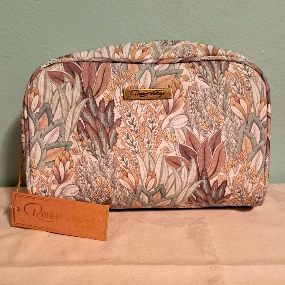 Revive Vintage Vegan Aqua Cosmetic Bag Botanical 9x8 Inch